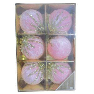 Pink Velvet Christmas Ornaments Gold Sequin Accents In Original Box EUC